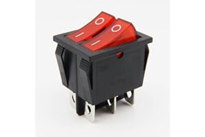 Dubbel vippbrytare 6-stift 250 V 16 A/AC, röd vippa belyst, på/av
