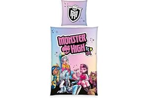 HERDING Monster High Pościel, poszewka na poduszkę ok. 80 x 80 cm, poszwa na kołdrę ok. 135 x 200 cm, z lekko poruszającym się zamkiem błyskawicznym, 100% bawełna, Renforcé