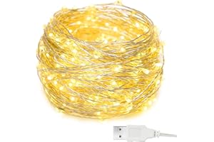 ‎ROMWISH Romwish 12M diody LED Ciepłe białe lampki łańcuchowe, wodoodporna wtyczka przewodu IP65 na zewnątrz, wewnątrz, światła Firefly dla dziewcząt, Boże Narodzenie, impreza, sypialnia, wesele