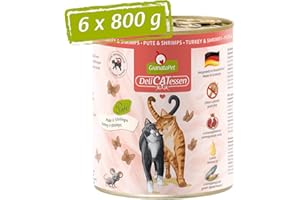 GranataPet Delicatessen Pavo y Camarones Mojado Gato Alimentos 6 Latas de 800 g