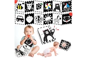BBWOO Livre D'eveil Double Face en Tissu,Livre Tissu Bébé Livre Noir et Blanc Bébé, jeu eveil bébé pour 0-3-6-12 Mois,Favorise développement Cerveau Bébé, Cadeau Bébé