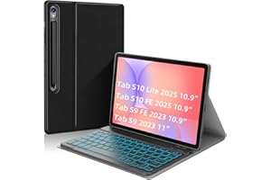 JUQITECH Backlit Keyboard Case for Galaxy Tab S10 Lite S10 FE 2025 S9 FE 10.9 Inch S9 11 Inch 2023, Multi-Angle Stand Soft Cover Case with Detachable Wireless Keyboard for Samsung Galaxy Tab UK Layout