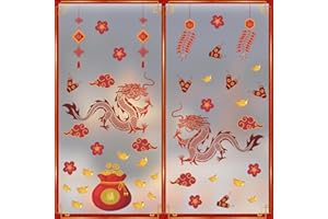 ANHUIB Nouvel An Décoration de Fenêtre, 2024 Sticker de Fenêtre Nouvel an Chinois,Autocollant de Fenêtre de Dragon du Nouvel An Chinois,Autocollant de Fenêtre Fête du Printemps,Sticker Mural Nouvel An