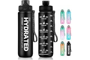 MYFOREST Bouteille d'eau 1000ml - Tritan™ Gourde Sport 1 Litre, Grand Bec pour Grand Gorgée/Paille Amovible pour Petite Siroter, Marqueur de Temps pour Hydratation Motivationnelle, sans BPA