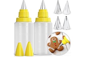 CukkiCakes (2) Bouteille 60ml + (4) Douille Patisserie Taille M Lot de 6 Pcs. | Flacon Doseur avec Embout Pour Écrire, Décorer Patisserie Noel, Glacage Royal | Patisserie Accessoires Professionnel