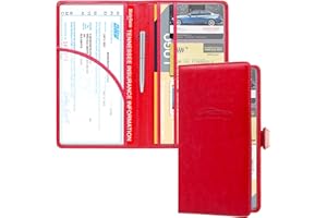 RSAquar Car Registration and Insurance Holder, Leather Car Glove Box Organizer, Cool Car Accessories for ID, Driver's License Cards & Essential Document, Men&Women, Red