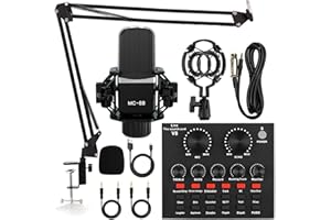 FOLTUSYMY Podcast Equipment Bundle, All-in-One Audio Interface with Studio Condenser Microphone Perfect for Podcasting, Recording, Singing, Streaming and Gaming, PC, Smartphone, YouTube, TikTok