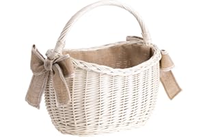 ‎E-WICKER24 e-wicker24 Einkaufskorb aus Weide, retro Bügelkorb, Vintage Stil, Weidenkorb, oval (Jute 1)