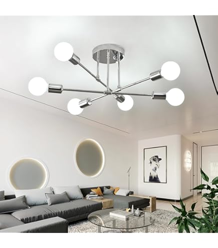 Industrial Semi Flush Mount Ceiling Light 4-Light Rustic Black Chandelier With E27 Base, Modern Sputnik Ceiling Lighting Fixture For Kitchen Dining Living Room Bedroom - View #6