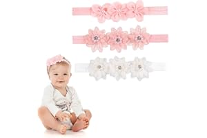 SDHIIOLP 3PCS Baby Floral Headbands Girl Flower Nylon Lace Petals Hairband Delicate Cute Stretchy Pearl Baby Headband Hair Accessories Headband for Baby Girls Newborns Infants Toddlers Infant Kids White Pink
