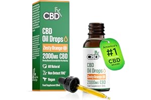 CBDfx 2000mg CBD Oil, High Strength CBD Oil for Stress, Anxiety & Sleep Support, Zesty Orange Flavoured CBD Drops, Blended with MCT Oil, No THC, 30ml