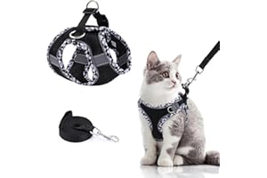 Brifit Katzengeschirr Ausbruchsicher, Verstellbares Katzengeschirr mit Leine Set, Katzenleine mit Geschirr für Katzen mit Reflektierenden Streifen, Katzen Softgeschirr [XXS] Anwendbares Gewicht: 2-3kg