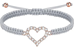 J.Endéar Bracciale Multicolore Donna Ragazza Cuore Argento 925 Zircone Oro Rosa, Bracciale Cordino Filigrana Intrecciato Fatto A Mano Regolabile 16 + 8cm, Regalo di Compleanno di Natale