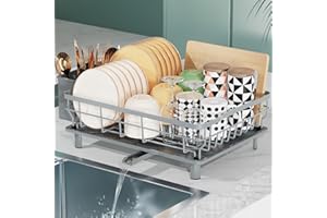 LIONONLY Scolapiatti da Appoggio,Grandi Scolapiatti da Lavello con Drenaggio Automatico,Acciaio Inossidabile Scola Piatti con Ugello a Spirale e Portaposate