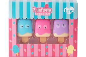Tinc Lolly Lip Balms for Kids Flavoured Ice Design Scents, Candy, Vanilla, Rose, Keeps Lips Moist, Perfect Party Bag Treat, 3 Flavours, Pink Liplolmu, 10.5 g, 3 Count