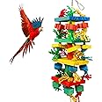MQUPIN Chewing Large Parrot Toys,Bird Toys for Cockatoos African Grey Macaws and Amazon Parrots, Multicolored Natural Wooden Block Toy for Climbing, Chewing, Unraveling and Preening(21.3" X 5.1")