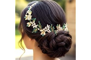 Flayem Bride Gold Hair Vine Crystal Leaf Headband Rhinestone Headpiece Wedding Prom Hair Accessories for Women and Girls