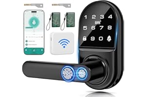 TEKXDD Smart Door Lock with【Gateway】, 7 in 1 Fingerprint Door Lock Remote App Control, Password, IC Card, Keys, NFC, Built-in doorbell for Front Door Bedroom Hotel Office Apartment and More