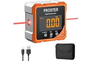 Proster USB-C Digital Angle Finder with Laser - 4-Side Magnetic Angle Gauge with IP54 Waterproof LCD VA Display Inclinometer Laser Level Box for Woodworking Carpentry Building