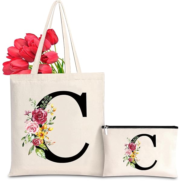 Borsa Della Spesa Personalizzata Con Monogramma - Tela, Ricamata, Con Trousse, Regalo Ideale Per Donne - Foto 3