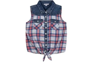 Bienzoe Girls Crop Tank Tops: Cowgirl Plaid Sleeveless Button Down Western Casual Blouse