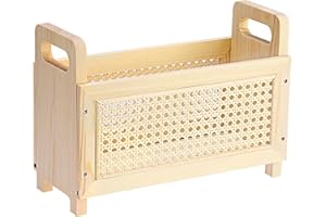 BSTKEY Wooden Magazine Holder File Storage Basket with Handle, Desktop Magazine File Rack Newspaper Mail Organizer for Home Office Waiting Room Living Room (Burlywood)