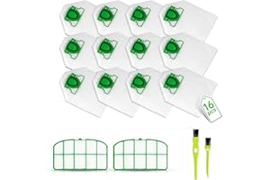 YUKOVEP Sacchetti Folletto VK200 VK 220S FP200 12 sacchetti,Per Vorwerk Folletto Sacchetti Filtri Parti di Ricambio di Accessori Kit（12 Sacchetti +2 Filtri HEPA＋1 spazzole） (12 Pezzi)