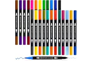 AUTOAU Brush Pen Lettering 24 Colori Pennarelli Punta Fine 0,4 Mm E 1-2mm Punta Pennarelli Doppia Punta Pennarelli Acquerellabili per Disegno Design Scarabocchio Illustrazione Belle Arti