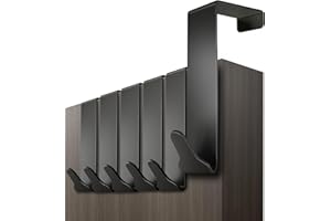 Menz Premium Over Door Hanger – Set of 6 Black Coat Hooks 36mm with Anti-Slip and Felt Pads, Sturdy Over Door Hook Hanger Türhaken Schwarz UK