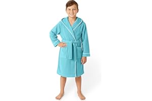 LAYNENBURG Premium Bademantel Kinder & Teenager mit Kapuze - 100% Baumwolle - OEKO TEX Standard 100 - flauschiges Frottee - Größen 110 bis 176