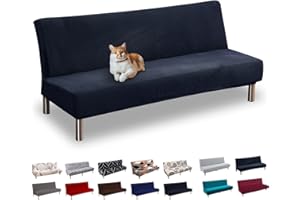 Lydevo Housse de Canapé sans Accoudoir 3 Places Housse de Canapé Clic Clac Extensible Universel Lavable Couverture de Canapé pour Canapé Ajustable Housse Protection pour Canapé,Jacquard #Bleu Marine