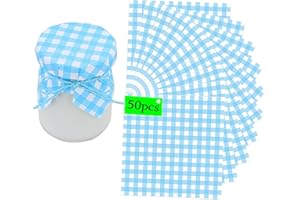 KISSTTA Lot de 50 couvercles de confiture en tissu pour bocaux de conserve, couvercles en verre bleu pour confiture et confiture faite maison, papier recyclé, bloc à déchirer, napperons décoratifs