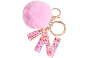 Vorysum Llavero con Letra Llavero Inicial Regalo de niña Mujer Bola Peluda Llavero Decorar para Bolso Mochila Llavero con Borla Dorada Llavero Mujer