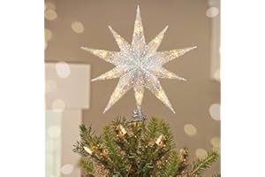 ‎LUXSPIRE Luxspire Weihnachtsbaumspitze, beleuchteter Stern Baumspitze mit USB Plug-in & Fernbedienung, 9,8" LED Metall Weihnachtsdekorationen Licht, Xmas Baum Vintage Modern Ornament für Home Party, Silber