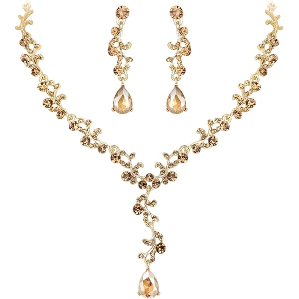 Ratnavali Jewels Set Gioielli Sposa A Goccia, Collana E Orecchini Pendenti Con Zirconia Cubica, Placcato, Regalo Perfetto