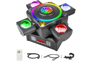 METYONLASER Moving Head - Juego de 4 bombillas LED para DJ con controlador DMX512, activación de sonido, 4 unidades de 12 W RGBW, efecto estroboscópico