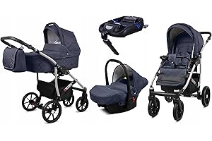 BabyLux® Qbaro 4-in-1 Pushchair Set Including Baby Carrycot, Buggy Sports Seat, Car Baby Seat, ISOFIX Base Station, Car Seat, Pram Set, Combination Pram with Changing Bag etc.
