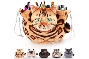 OPENHAHAHA Cat Drawstring Makeup Bag,Flat Lay Make Up Bag,Portable Travel Cosmetic Bag Storage Organiser,Bag for Purse,Cat Gifts for Women/Girls/Cat Lovers