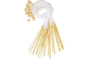 Curtzy Set Uncinetti Bamboo con Cavo Plastica e Perla (16pz) - Set Uncinetto Legno Tunisino da 2 a 12 mm - Kit Amigurumi Uncinetti di Legno per Maglieria ed Artigianato - Uncinetto Set Professionale