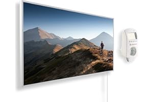 Grzejnik na podczerwień Könighaus z obrazem – 450 W + inteligentny termostat i aplikacja Könighaus – Energooszczędny grzejnik ścienny na podczerwień – biała ramka (12. pustynia)