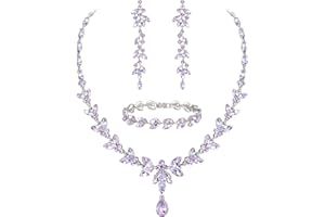 Ever Faith Austrian Crystal Bridal Bridesmaid Jewelry Sets, Elegant Marquise Rhinestone Leaf Necklace Dangle Earrings Tennis Bracelet Set for Women