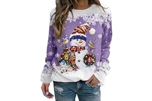 BLINGKO Pull Noël Femme Col Rond Moches Pullover Drole Imprimé Wapiti Sweat Ugly Christmas Jumper de Noel Moche Sweat Shirt Hiver Automne Décontractée Ample Manches Longue Tee Shirts Noel Sweatshirt