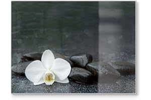 DEQORI Planche à découper en verre | Grande taille 40 x 30 cm | Motif "Zen contrasté" | Planche à découper design pour cuisine | Planche à petit-déjeuner antibactérienne & antidérapante | Plateau en