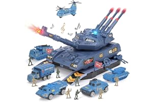 JuanKidbo Jouet de tank et 6 jouets de véhicule de l'armée moulés sous pression et 8 figurines de soldat, jouets de l'armée avec lumière et son pour les garçons de 3 4 5 6 7 8 ans