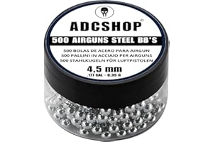 ADCSHOP Sfere d’Acciaio 4,5 mm (.177 Cal) per Pistole ad Aria Compressa e CO2 | Barattolo da 500 BBS ad Alta Densità 0,35g | Compatibili Solo con Armi per Sfere d’Acciaio | Trasporto Facile e Sicuro