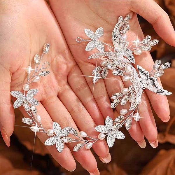 Unicra Flower Bride Haarrebe, Silber – Braut Haarschmuck Mit Strass & Blättern Für Hochzeit