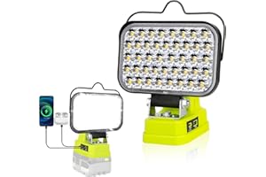 EDTRAN Projecteur de travail sans fil portable 84 W 8000 lm pour batterie Ryobi 18V, avec ports de chargement USB et Type C. Idéal pour l'éclairage de secours, le camping, la pêche et l'atelier