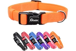 Olahibi Soft and Comfortable Neoprene Padded Nylon Basic Dog Collar Solid Color pattern for Medium Dogs.(M, Orange Collar)