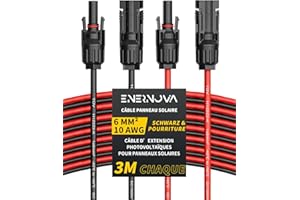 ENERNOVA Câble Solaire 4mm²/6mm² d'Extension IP68 avec Connecteurs Mâles et Femelles pour Panneau Photovoltaïque - 1/2/3/5/10/15/20M