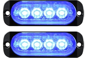 Willpower 3.3 Inch LED Strobe Warning Lights, Blue 4 LED Safety Emergency Flashing Light Construction Hazard Beacon For Car Truck Van Off Road Vehicle Boat Surface Mount